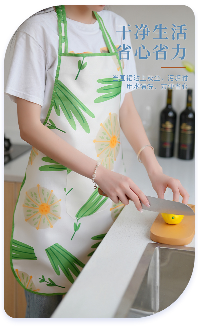 厂家批发厨房工厂实用双层印花防水防油防污围裙轻薄型款涤纶围裙详情4