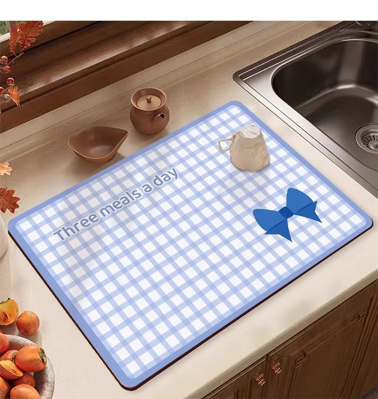 硅藻泥厨房沥水垫清新格子吧台吸水吸油防滑垫桌面速干耐高温餐垫详情13