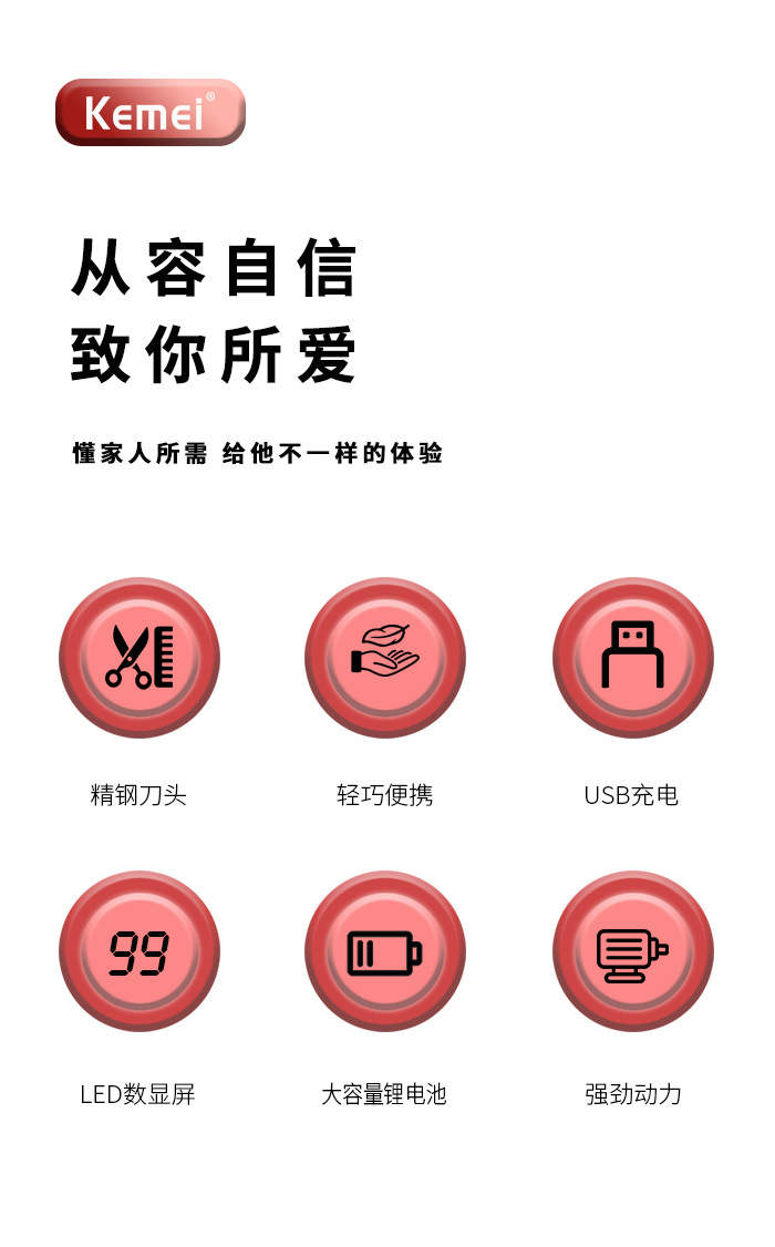 科美/KEMEI跨境液晶数显电推子理发剪低音降噪专业雕刻推剪理发器KM-2253详情2