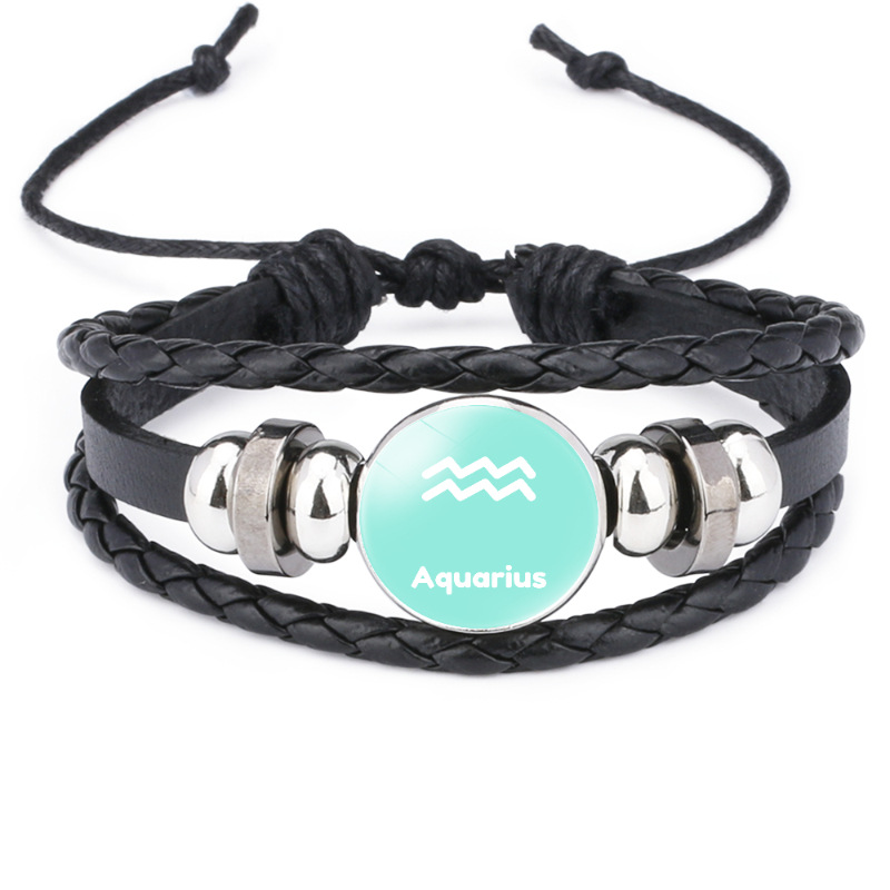Wholesale of black leather multi-layer woven bracelet accessories with 12 zodiac time gemstones that are popular in Europe and America pic 24