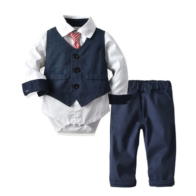 Summer male baby gentleman sets, baby crawling suits, overalls, two-piece sets, British-style cool evening gowns for foreign trade pic 44