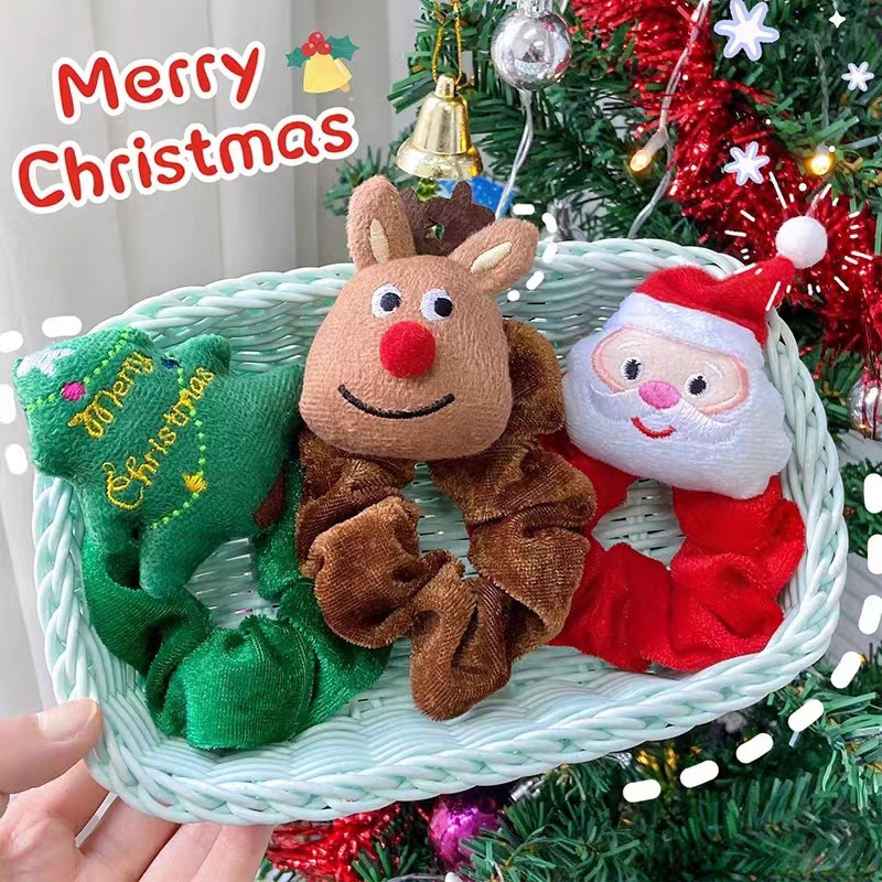Christmas headwear: Plush elk large intestine hair band, cute deer meatball hair rope, holiday decoration props, hair accessories pic 1