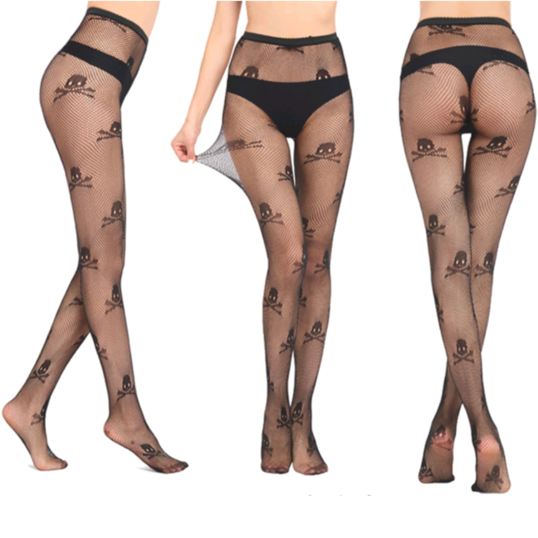 Cross-border special sexy tits medias medias telaraña cráneo red de pesca jacquard malla calcetines cientos de patrones disponibles pic 4