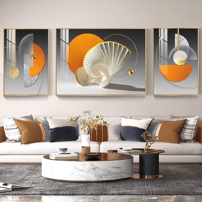 The living room is decorated with a three-panel painting, the bedroom has a sofa background, wall paintings, light luxury room hanging paintings, crystal porcelain paintings, and Nordic murals pic 15