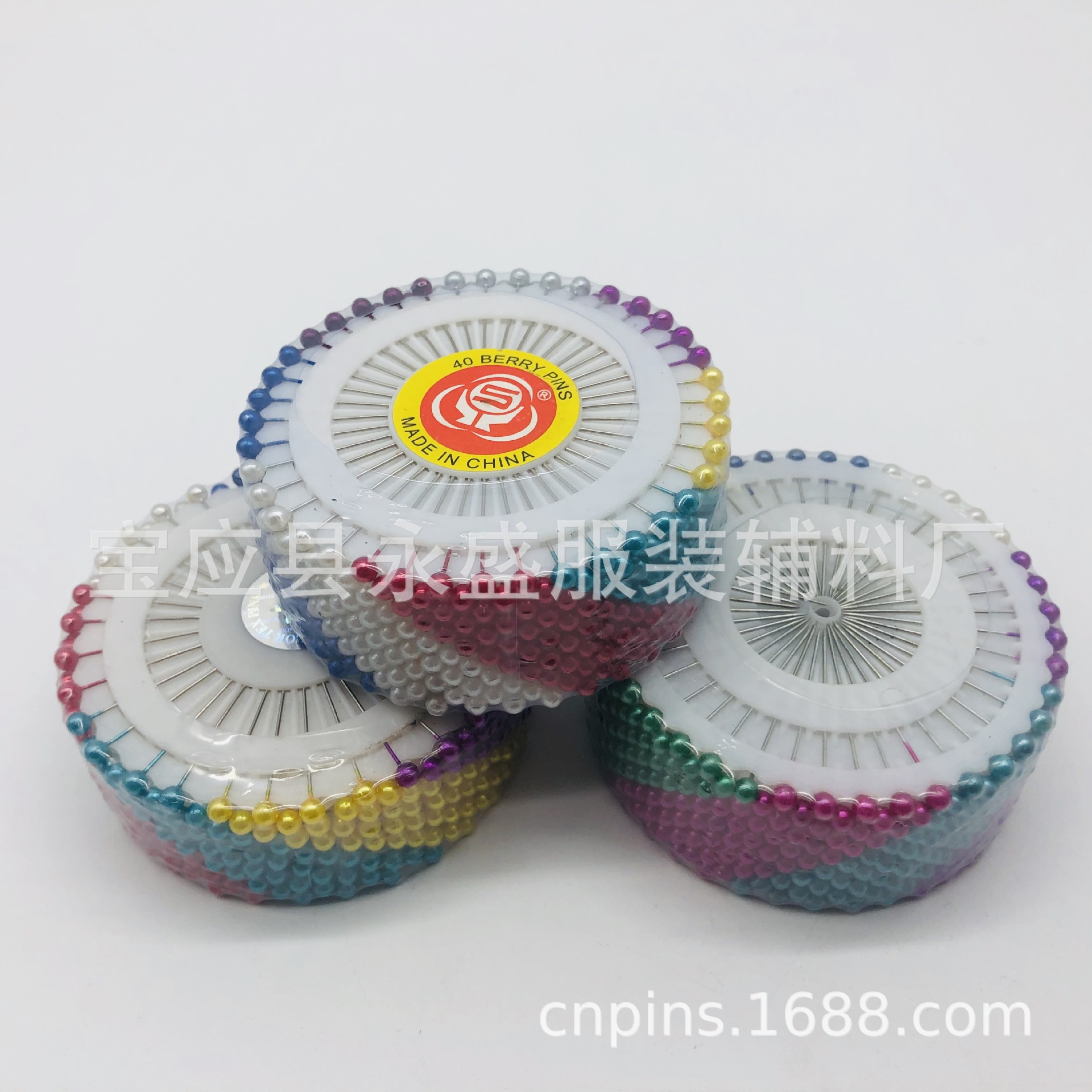 跨境镀镍彩色珠光针盘 黑白混色DIY服装装饰定裁针厂家批发详情5