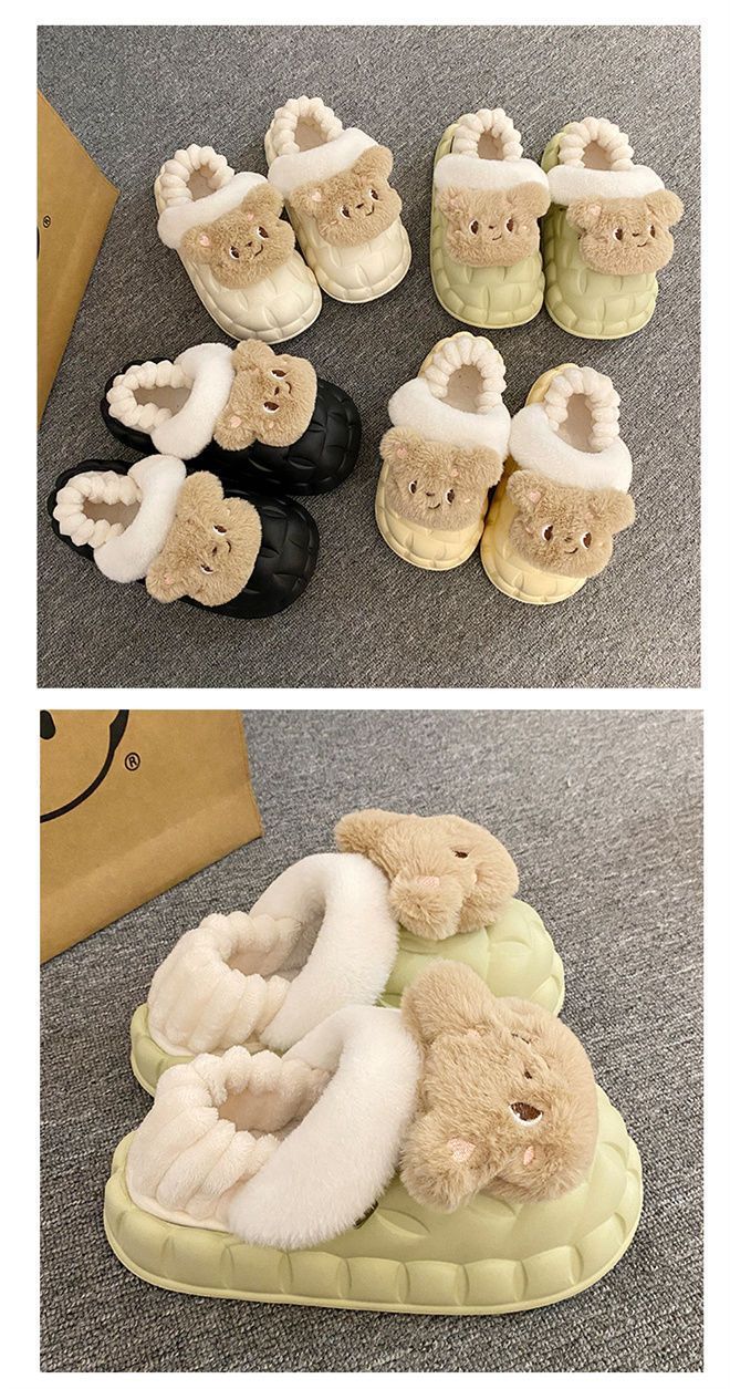 可爱毛绒熊可拆卸棉拖女冬季外穿室内EVA厚底防水踩屎感保暖棉鞋详情11