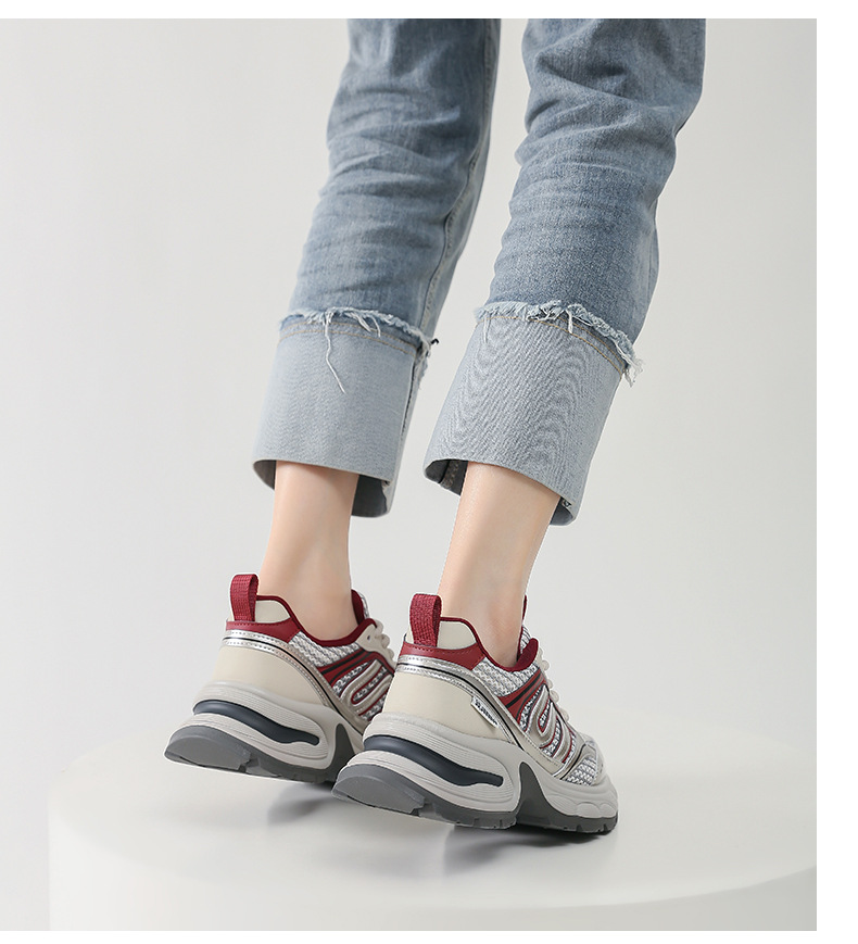 银色老爹鞋女百搭防滑2024夏季运动鞋子女红色透气轻便增高跑步鞋详情22