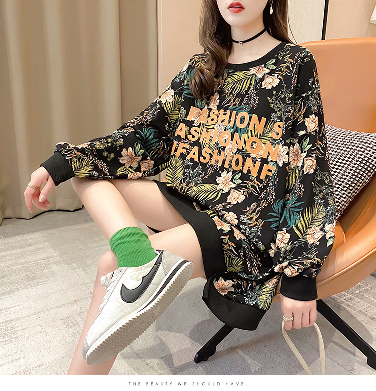 批发2020秋季大码宽松中长款套头薄款T恤上衣时尚洋气卫衣女潮详情14