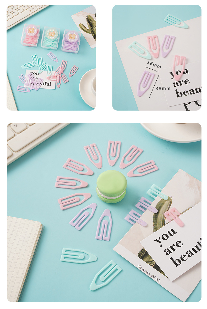 Wholesale macaron-colored box paperclip long tail clip set, cute bear ticket clips, thumbtacks, pins, binding stationery pic 12