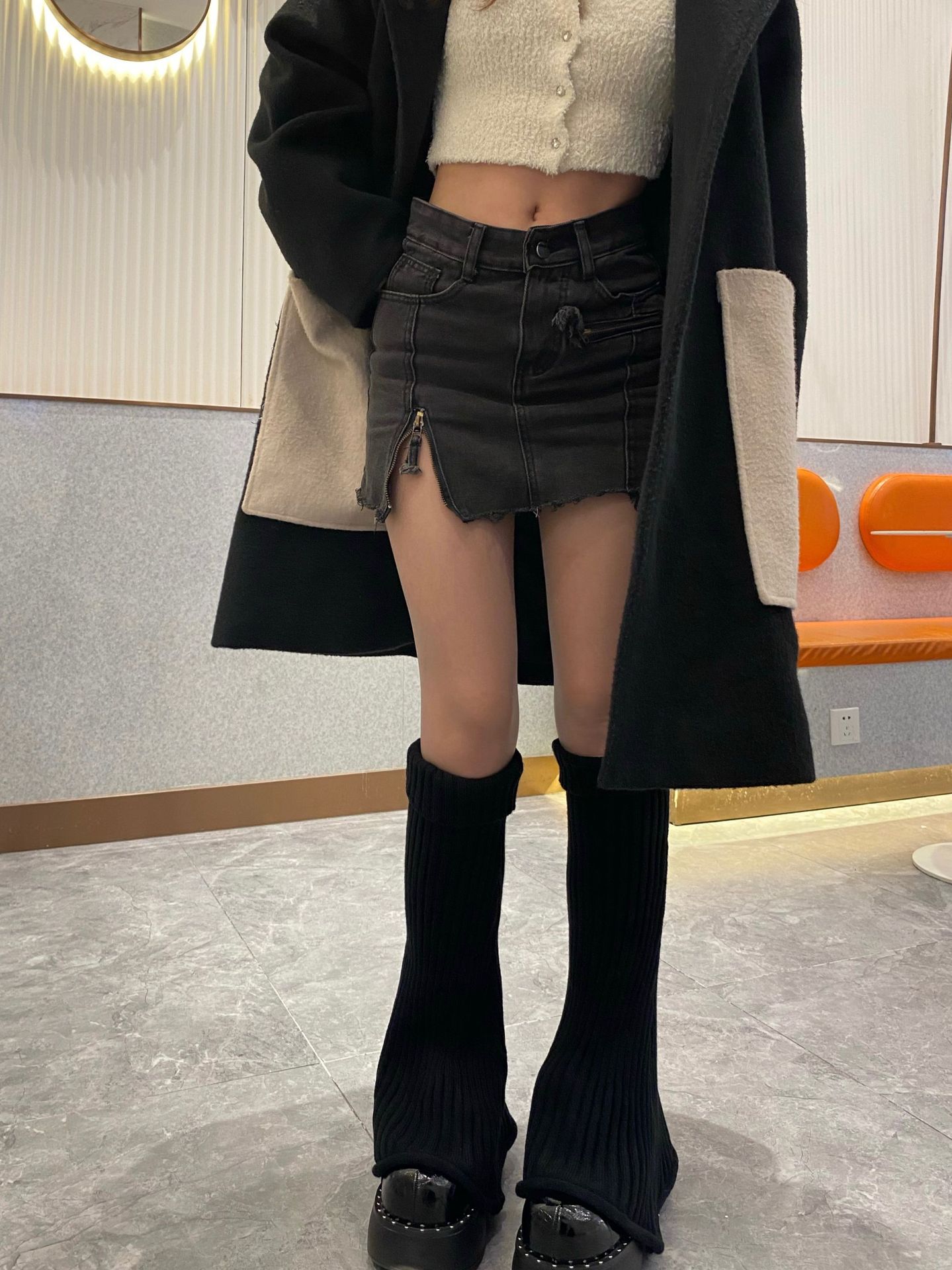 Otoño invierno influencers piernas calientes retro cuerno casquillo estilo nicho slim jersey rayas de lana piernas largas ligas pic 20