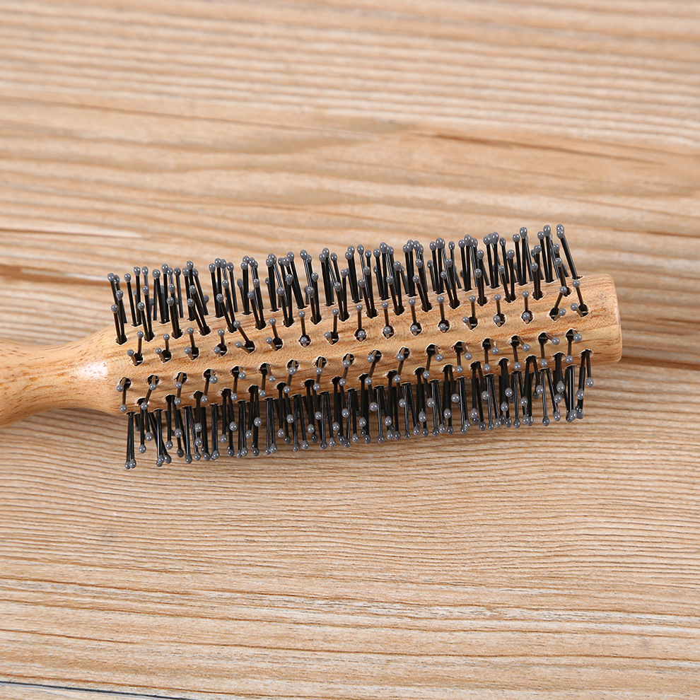 Factory direct sales of curly hair combs, wooden color, inner buckle design, round anti-static wooden comb pic 5