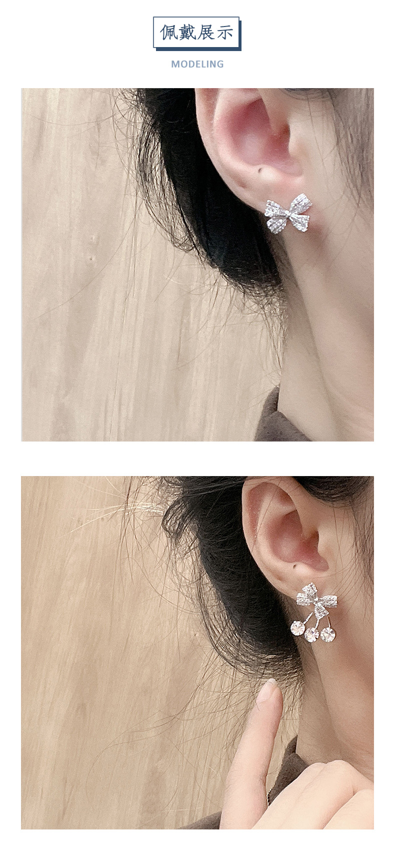 一件代发 925银耳钉女新款韩式韩版蝴蝶结耳环耳饰气质高级淑女风 pic 6