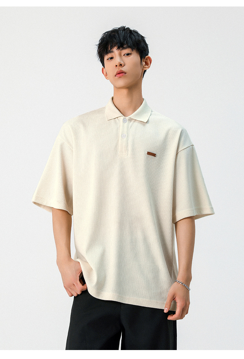 老钱风质感短袖polo衫男夏季款翻领T恤日系简约潮牌宽松体恤上衣详情17