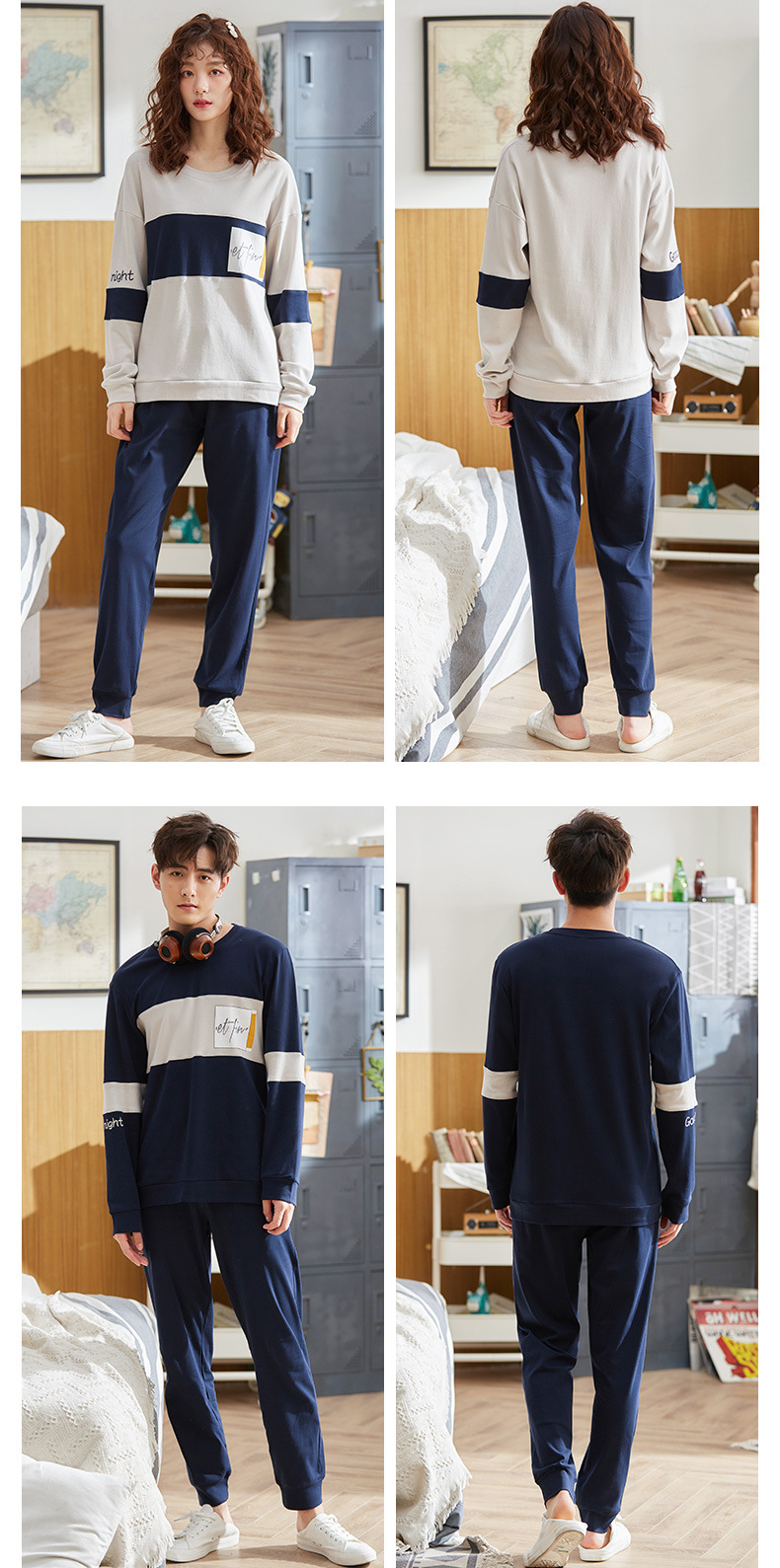 品牌情侣睡衣女长袖纯棉冬季新款韩版男士大码秋冬全棉家居服套装详情57