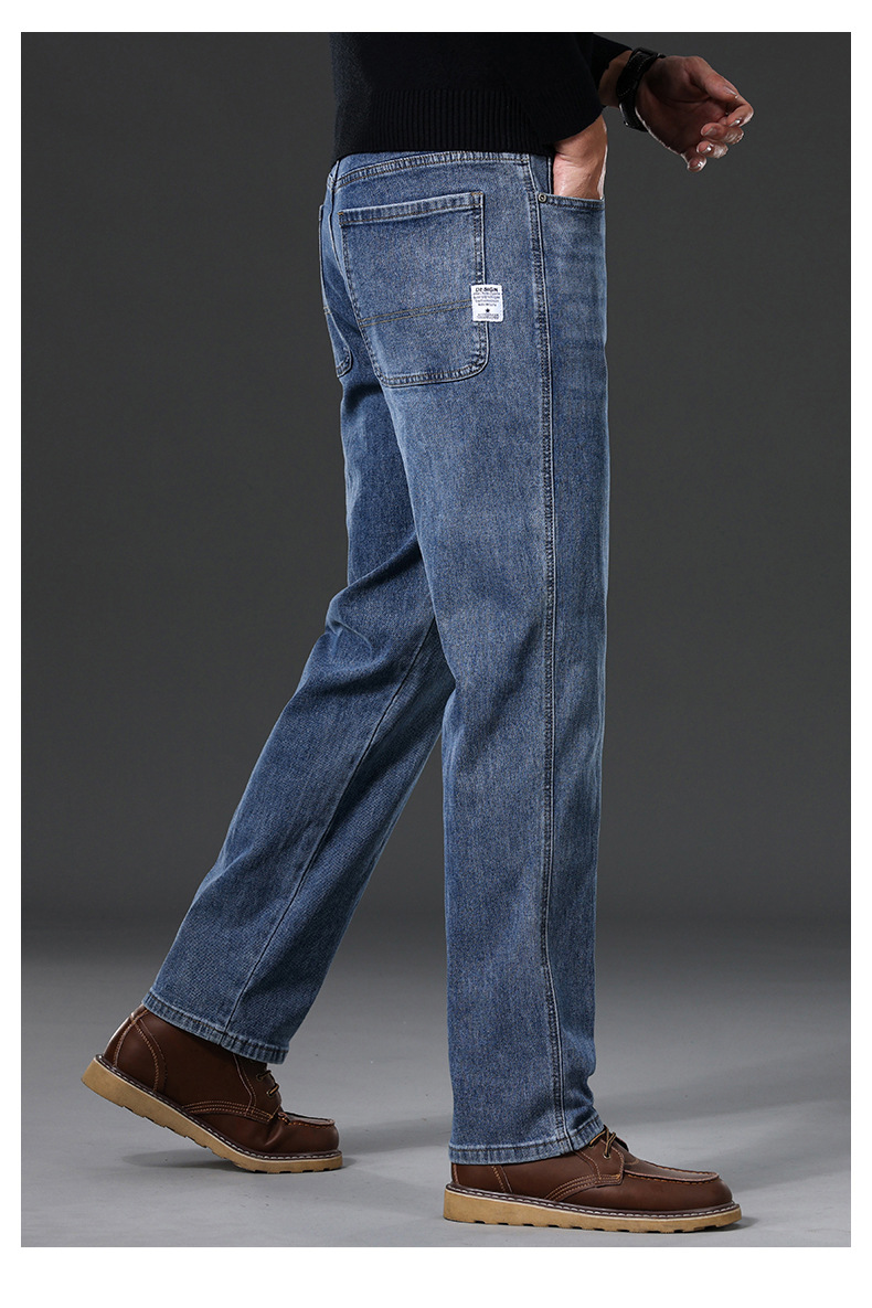 厂家直销高端蓝灰色牛仔裤男春款直筒宽松大码男裤中年男士裤子详情11