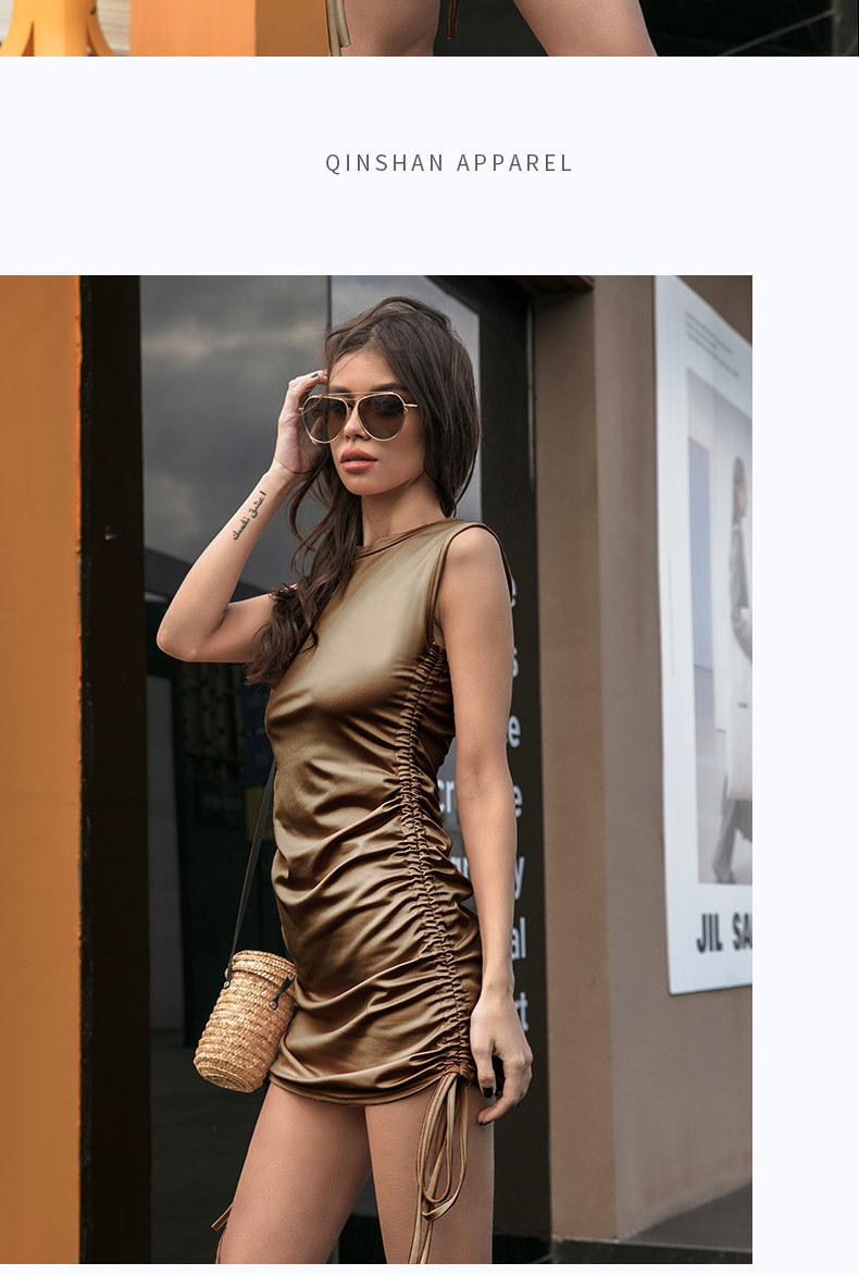 外贸欧美女装爆款紧身皮裙包臀性感辣妹抽绳欧美裙子连衣裙皮女秋详情32