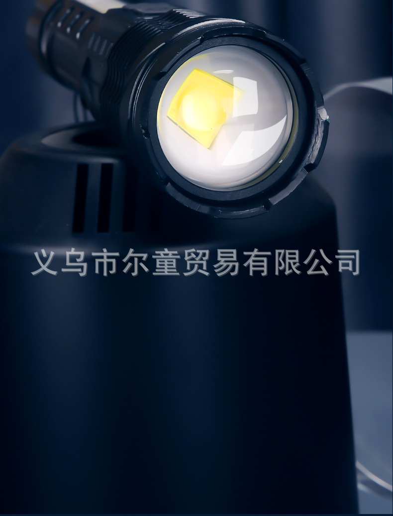 New white laser flashlight with telescopic zoom, USB charging, power display, outdoor lighting, COB side light and strong light pic 4