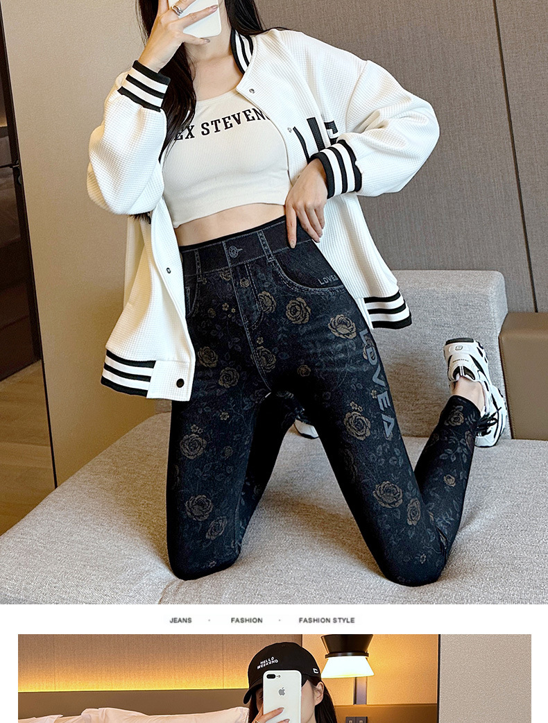Spring imitation jeans for women, tight stretch high-waisted pants that look petite, Korean-style versatile 9-inch pants, leggings for women pic 15