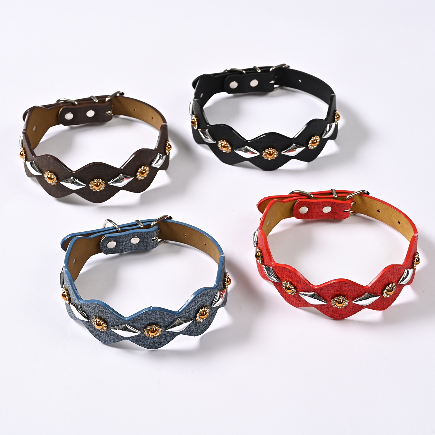 Factory wholesale PU leather pet collars, medium and large-sized dog collars, adjustable multi-color dog collars for pets pic 7