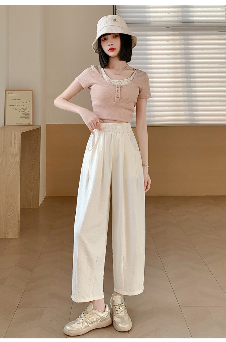 蓝色奶奶裤女夏季2024新款高腰显瘦直筒小个子云朵醋酸凉凉阔腿裤详情24