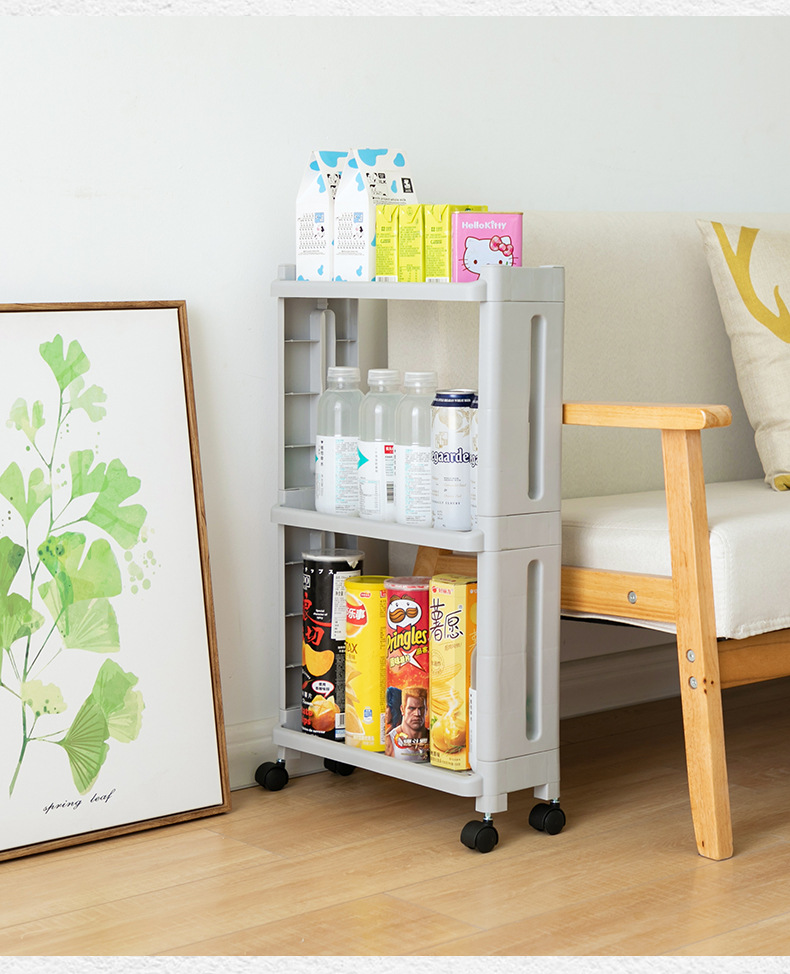 Japanese-style kitchen and bathroom crease storage rack, miscellaneous storage rack, multi-purpose wheeled storage crease rack for living room and study pic 11