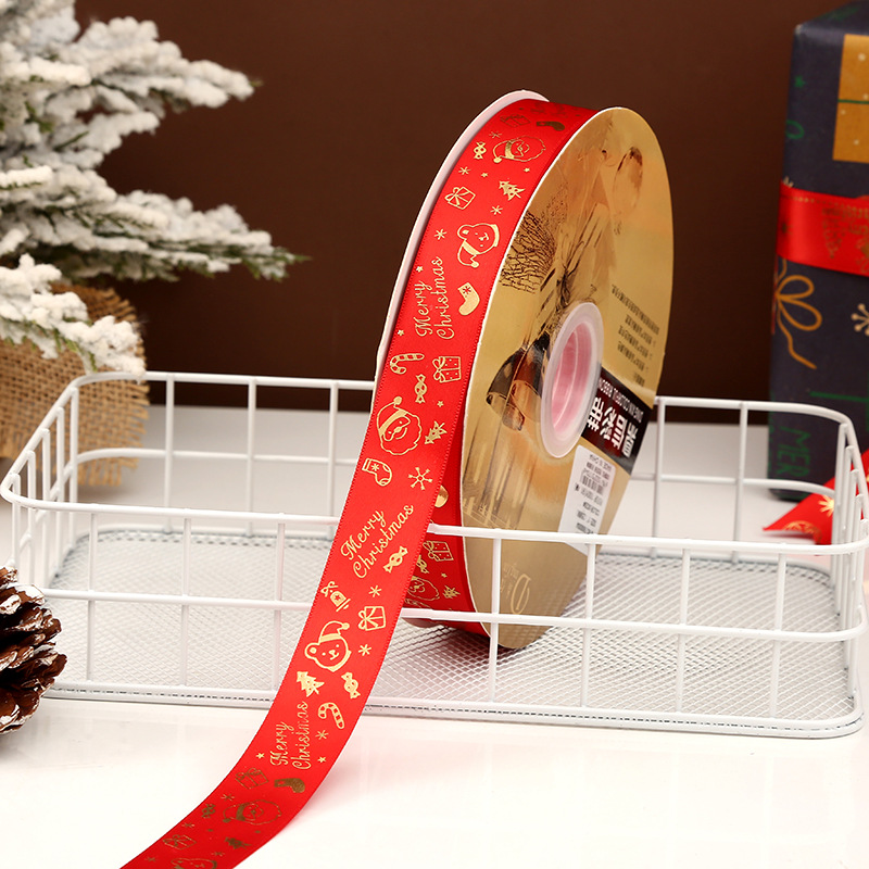 Dingxin Christmas ribbons are in stock and available for wholesale. 2.5CM gold-embossed printed Christmas gift packaging bow polyester ribbons pic 12