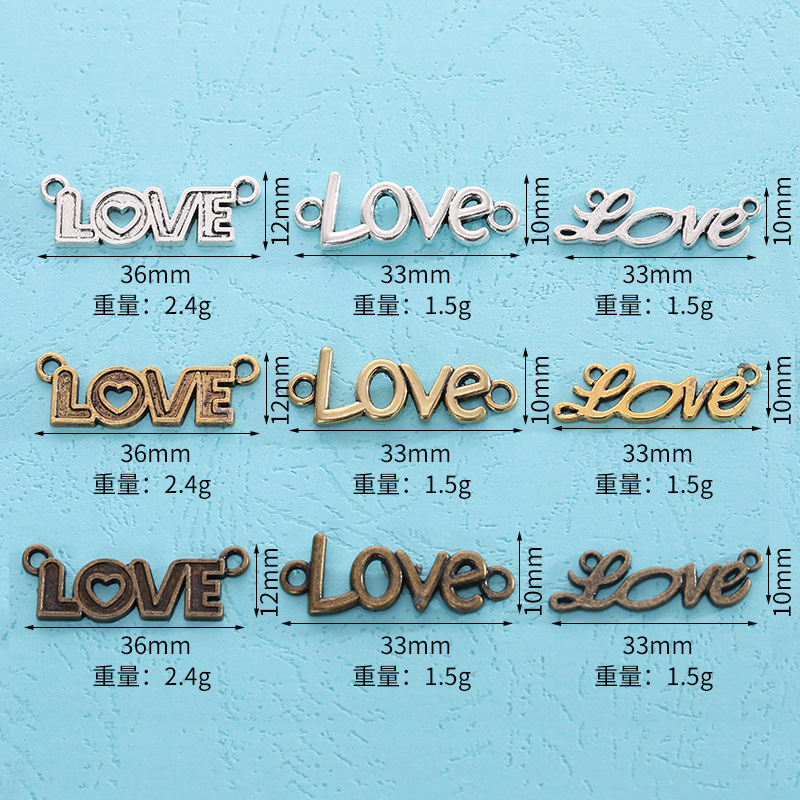 Factory direct supply of retro alloy jewelry accessories, English letter Love pendants, small pendants, various styles to choose from pic 2