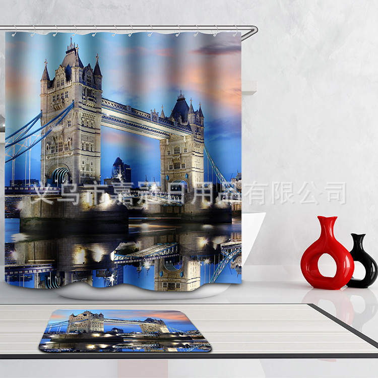 Factory direct sales of 3D digital printed waterproof bath curtains pic 7