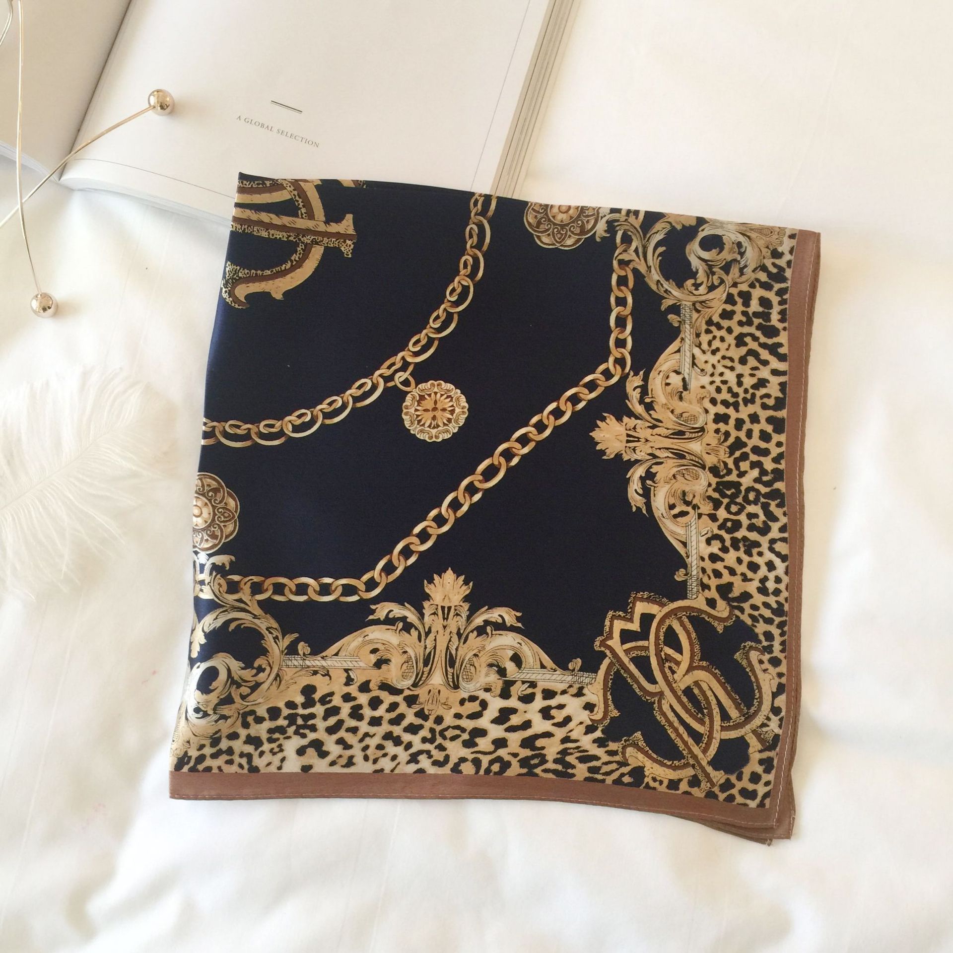 Wholesale silk scarves for overseas gifts and return gifts, cross-border silk autumn and winter decorative plain crepe satin 53cm floral neckerchiefs, small square scarves pic 111