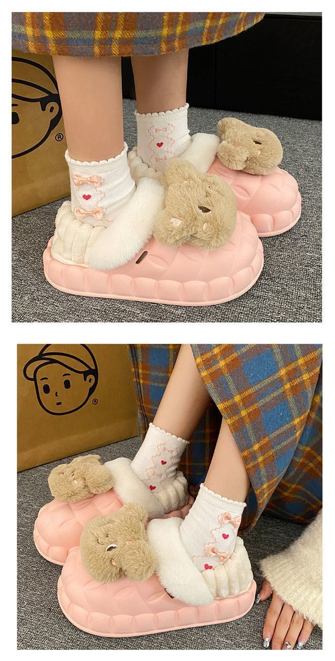 可爱毛绒熊可拆卸棉拖女冬季外穿室内EVA厚底防水踩屎感保暖棉鞋详情7