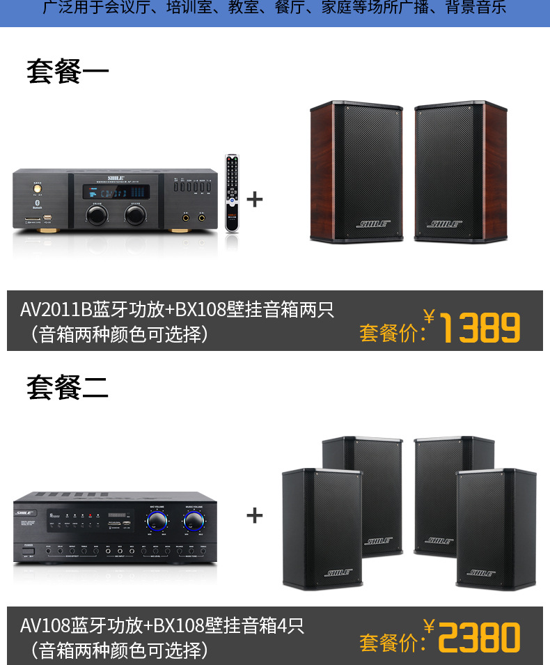 Shele AV-108BX-108SH-10 Conference Room audio system set, professional power amplifier, wall-mounted speaker pic 2