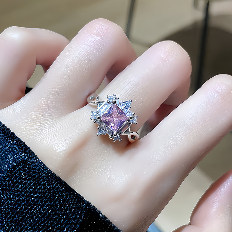 Sweet and Cool Style series pink zircon colored gemstone open ring, light luxury and high-end feel, unique flower Little Red Book Ring girl pic 19