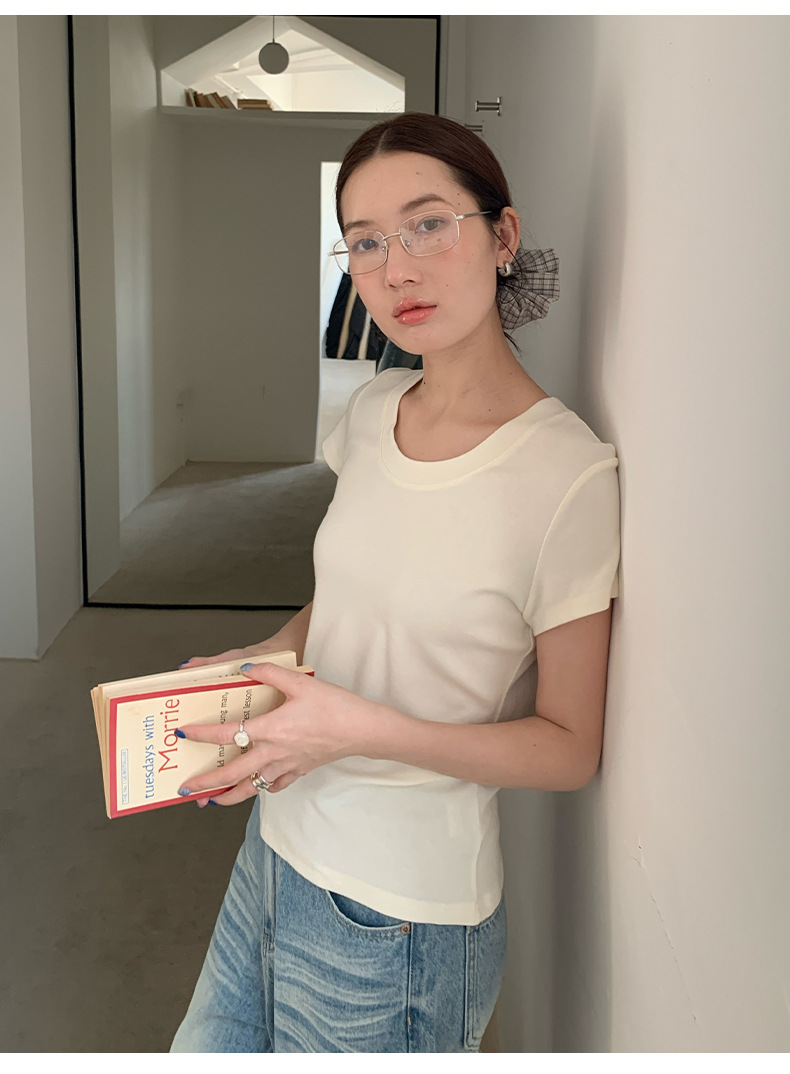 【11 Colors 】 Basic round-neck short-sleeved T-shirt for women 2025 Spring/Summer New simple and versatile solid color top T003 pic 27