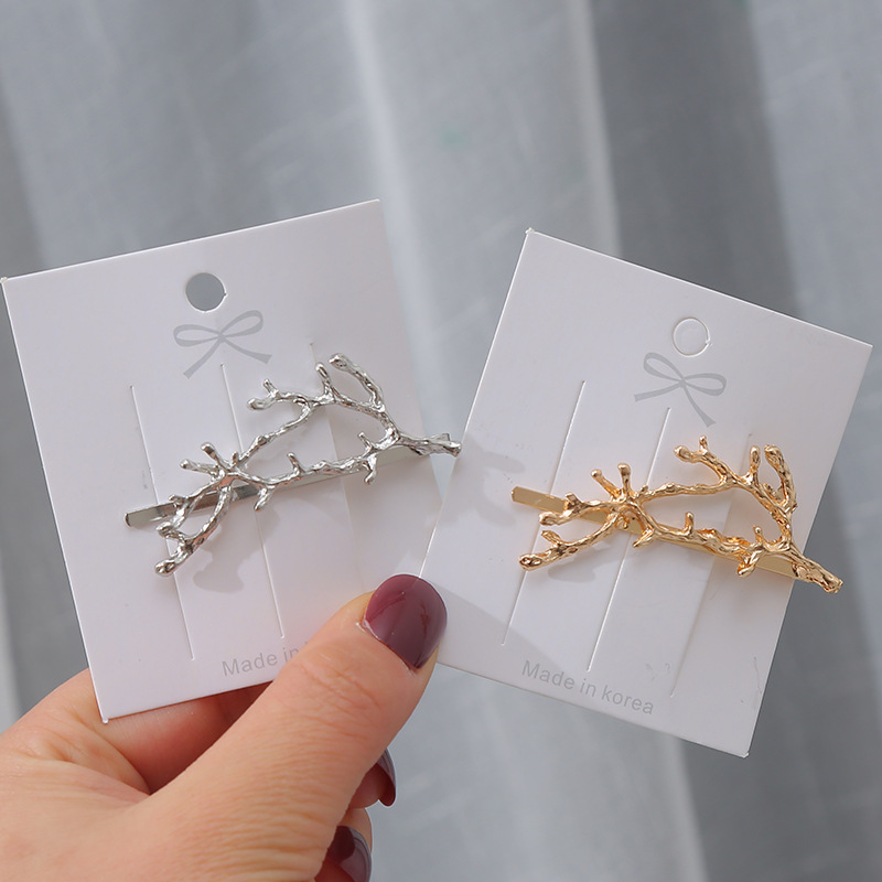 韩国超仙花枝金属发夹发卡网红树枝刘海侧边夹子鹿角一字夹发饰品详情3