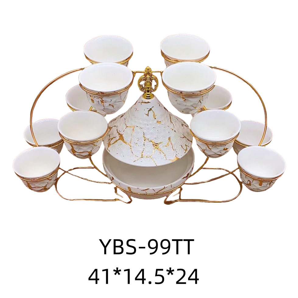 欧式轻奢酒店家居茶盘水果盘欧式白金陶瓷茶杯盘印花带盖碗果盘2金堡花瓶详情10