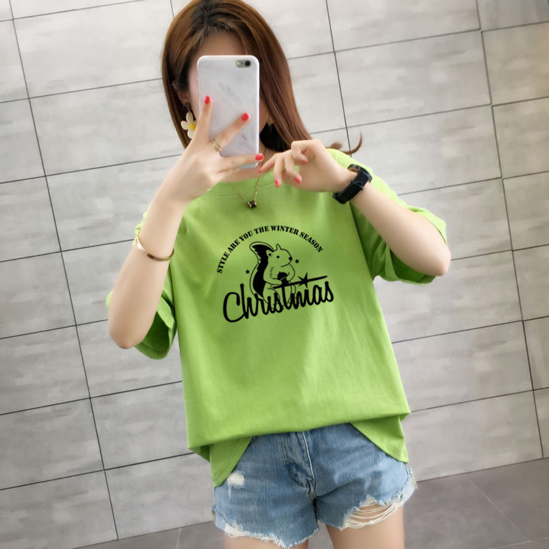 31321 宽松加大码中长款夏装新款学生纯棉短袖t恤女详情24
