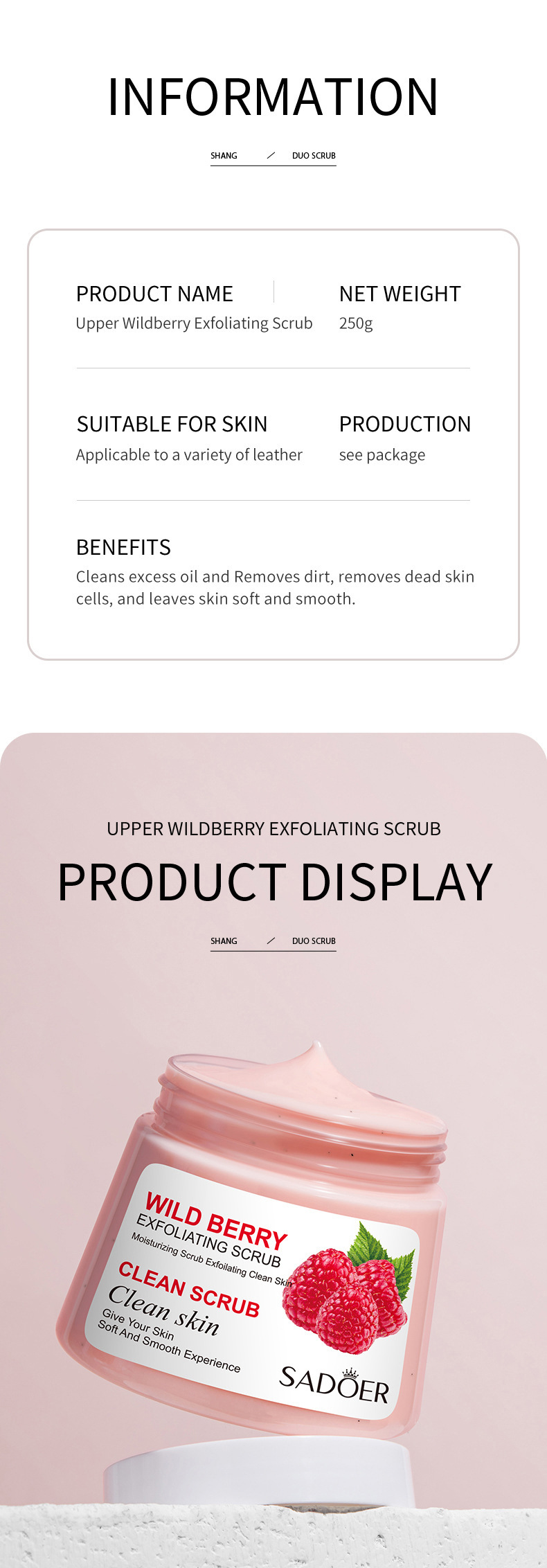 全英文水果磨砂膏 SADOER牛油果去角质250g 温和清洁跨境外贸批发详情6
