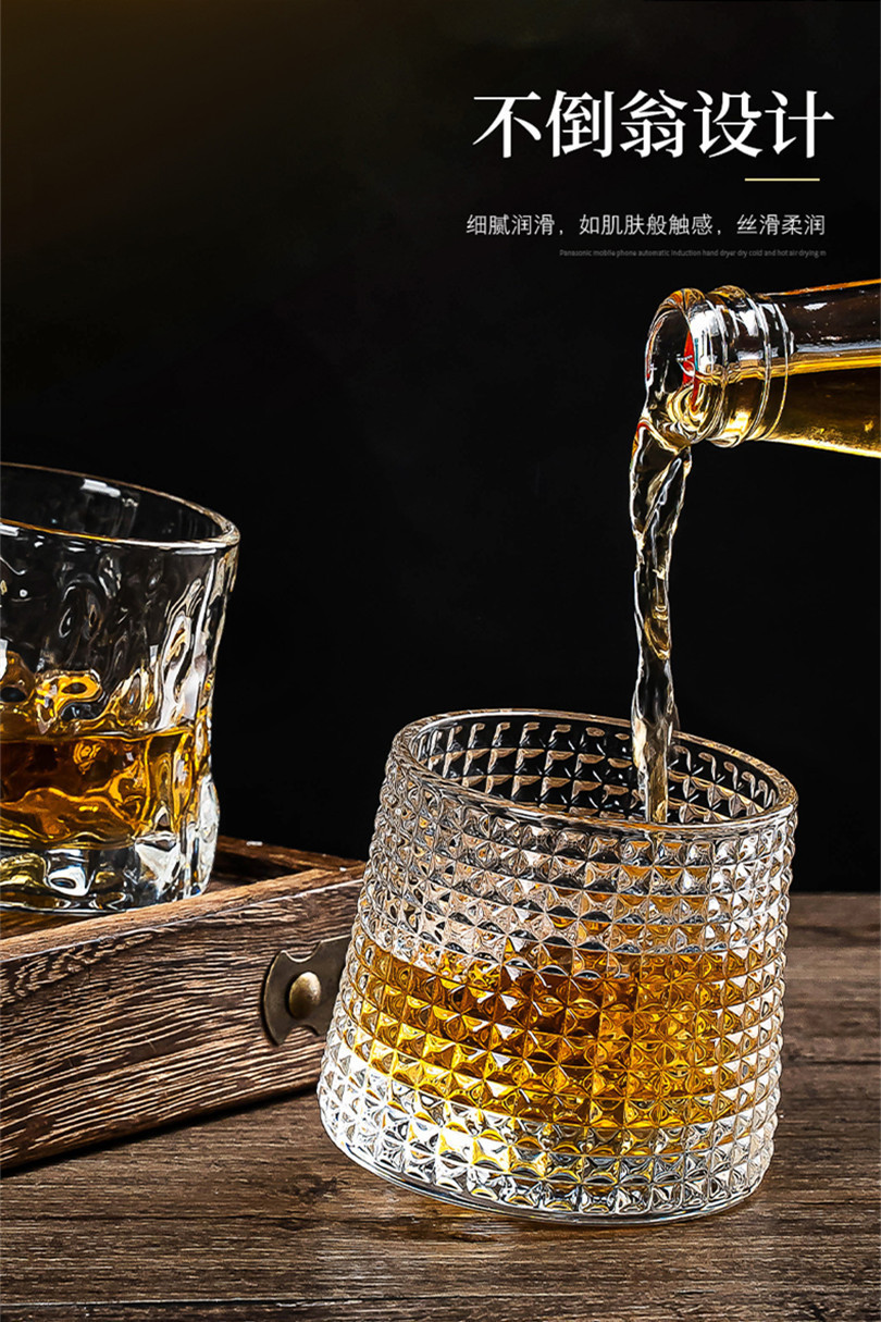 ins风透明玻璃杯锤纹旋转不倒翁家用牛奶喝水杯啤酒杯威士忌酒杯详情4