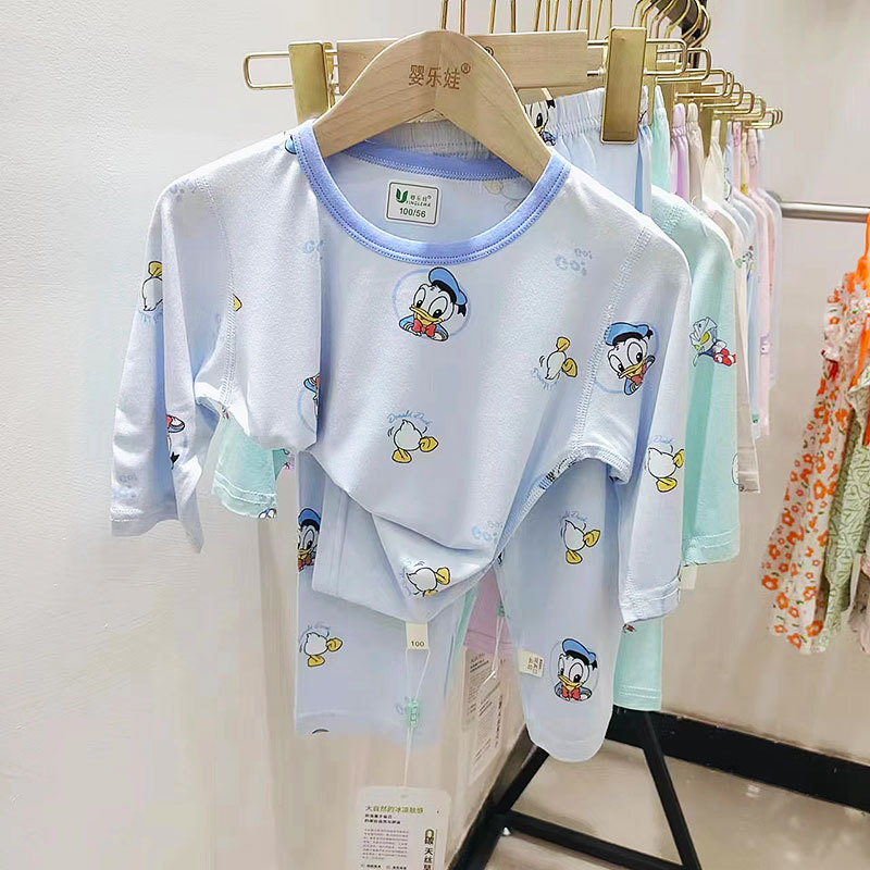 夏季新品小童中童天丝莫代尔空调服儿童七分袖冰爽家居服套装薄款详情15