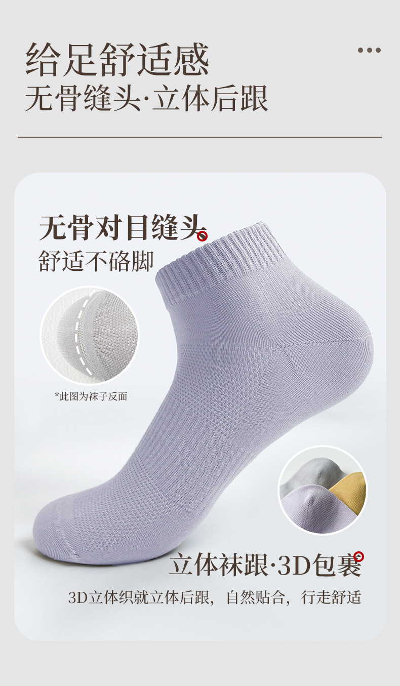 夏季女士短袜抗菌防臭网眼吸汗透气抗起球防掉跟马卡龙针织袜子女详情9