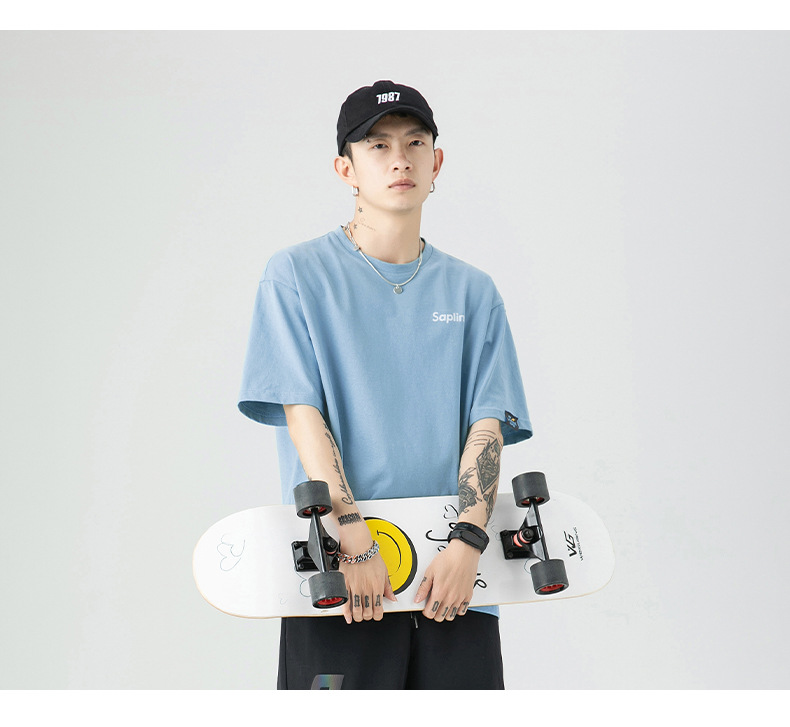 韩路日系男装 潮牌字母印花T恤男宽松百搭基础款纯棉情侣装短袖详情18