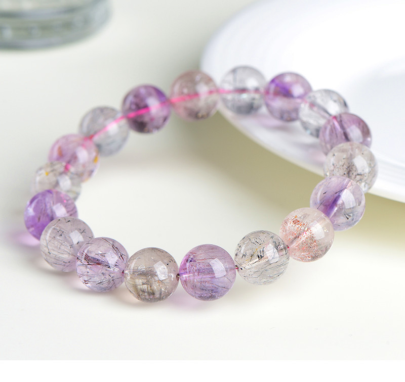 Jiuya Crystal Natural 7A Grade Ice Type Super Seven Round Bead Bracelet, Purple Titanium Crystal Aurora Scattered Bead Bracelet Factory Direct Sales pic 29