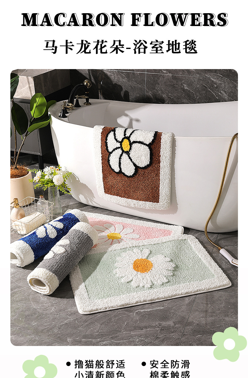 跨境加厚门垫客厅进门地毯卧室卫生间门口脚垫浴室花朵防滑垫子详情1