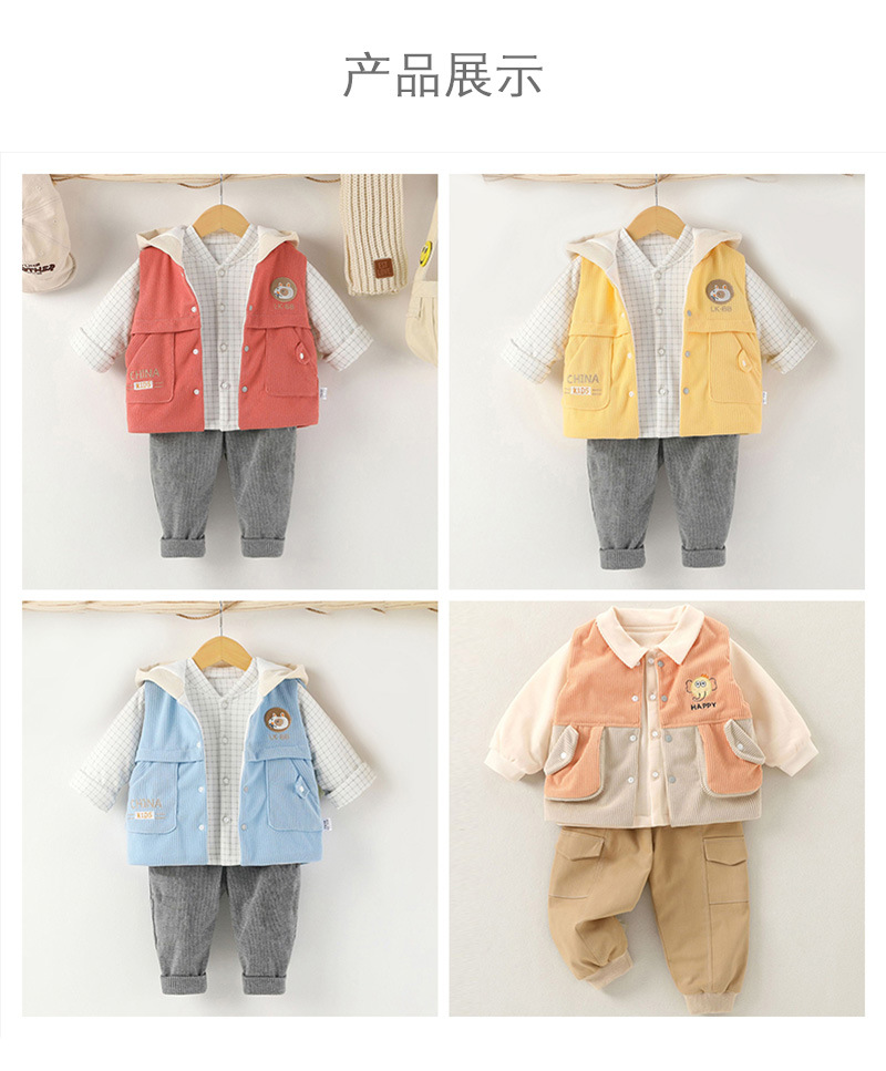 Baby thin cotton vest three-piece set, new autumn and winter set for infants and toddlers, newborn hooded clothes pic 3