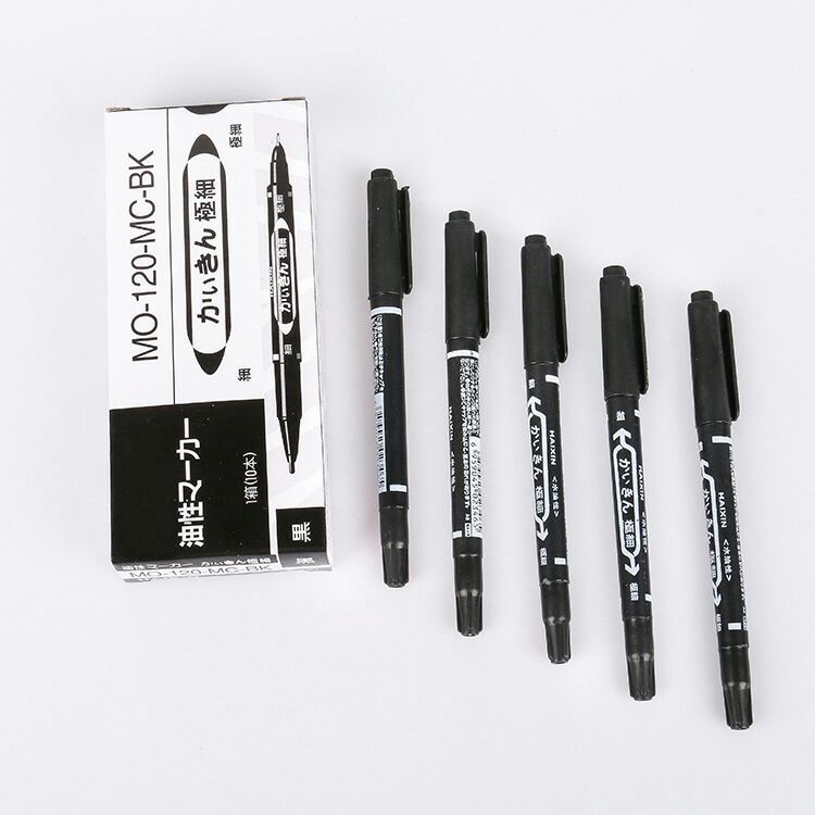 Box-packed double-headed marker pens, student stationery, office supplies, double water-based oil-based pens, marking, outlining pens, black writing pic 9