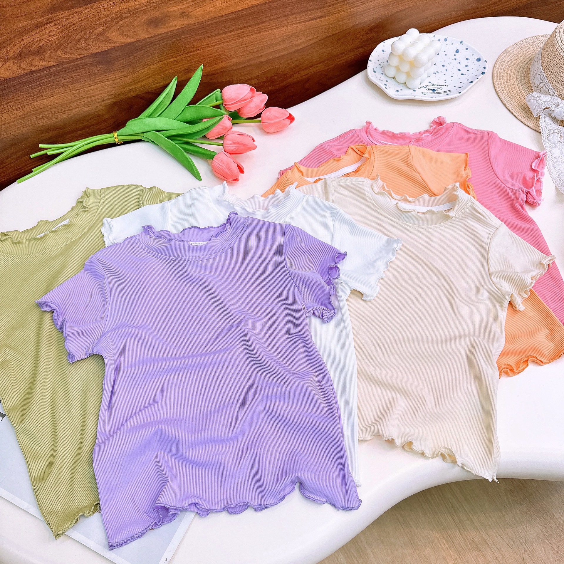 冰丝女童t恤短袖夏装2024新款韩版洋气儿童夏季花边半袖体恤上衣详情2