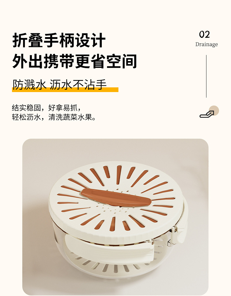 G26沥水篮折叠手柄沥水可开关洗水果篮子厨房神器洗菜篮滤水盆保鲜盒详情5