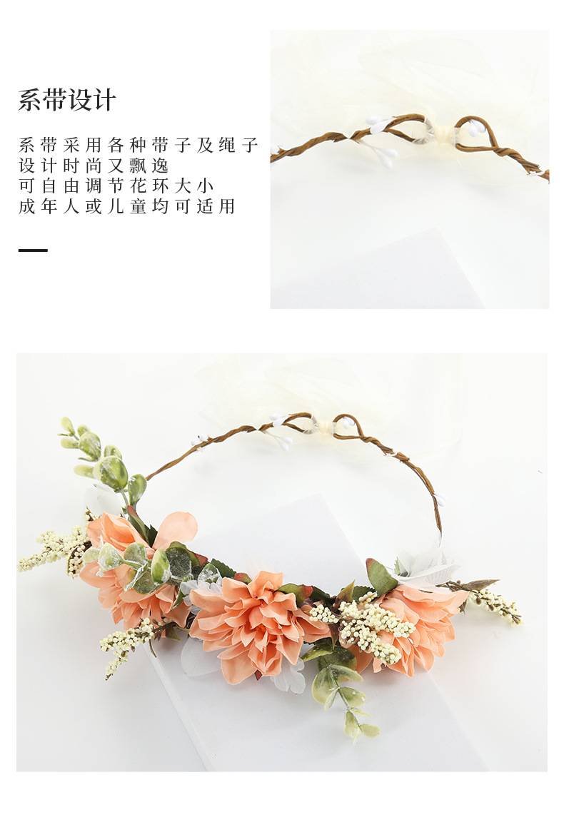 New large flower garland, Bohemian faux fabric bridal and bridesmaid headbands, headwear and hair accessories from Europe and America pic 7