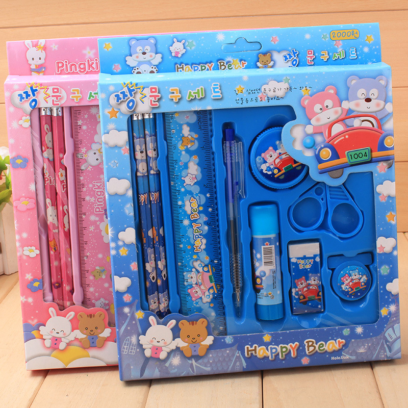 Special offer Cartoon Rabbit Pink and Blue 9-piece stationery set TZ2009 Student stationery set wholesale Taobao supply pic 2
