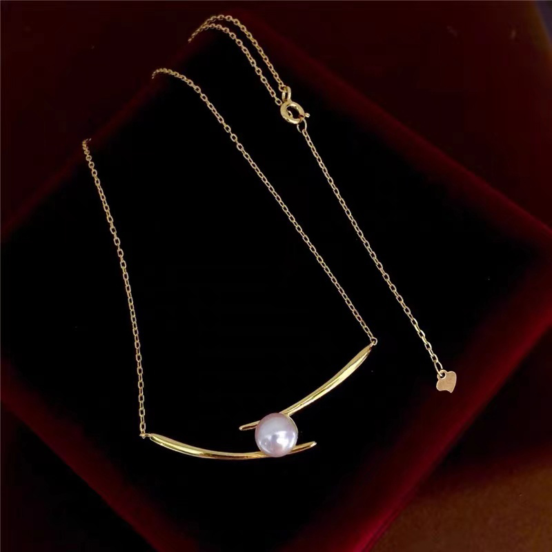 14k gold-plated copper gold-plated pearl empty stand smile pendant bracelet necklace collarbone chain pendant handmade DIY accessory new pic 4